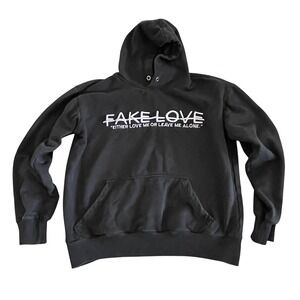 Fake Love Black Graphic Hoodie Streetwear‎ Pullover Unisex M Bold Quote Front